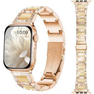Dressy Rose Gold iWatch Bands for Women - Compatible with Apple Watch Series 10-1/SE/Ultra, Fits 38mm 40mm 41mm 42mm 44mm 46mm - Luxury Designer Bracelet, Bling Jewelry Strap