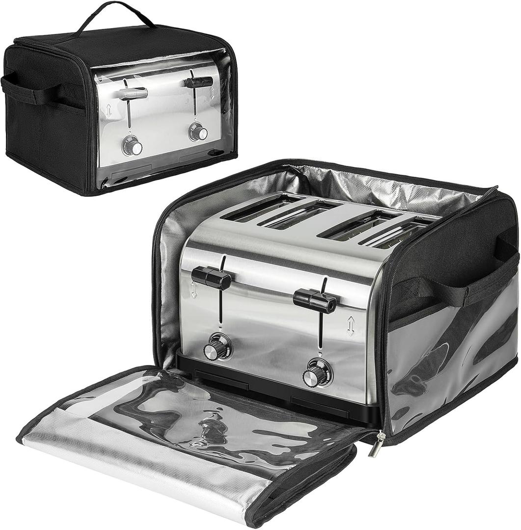 Toaster Cover 4 Slice with Aluminum Foil Lining and Base Compatible with Cuisinart/BELLA/Black and Decker,Cover Only,Black
