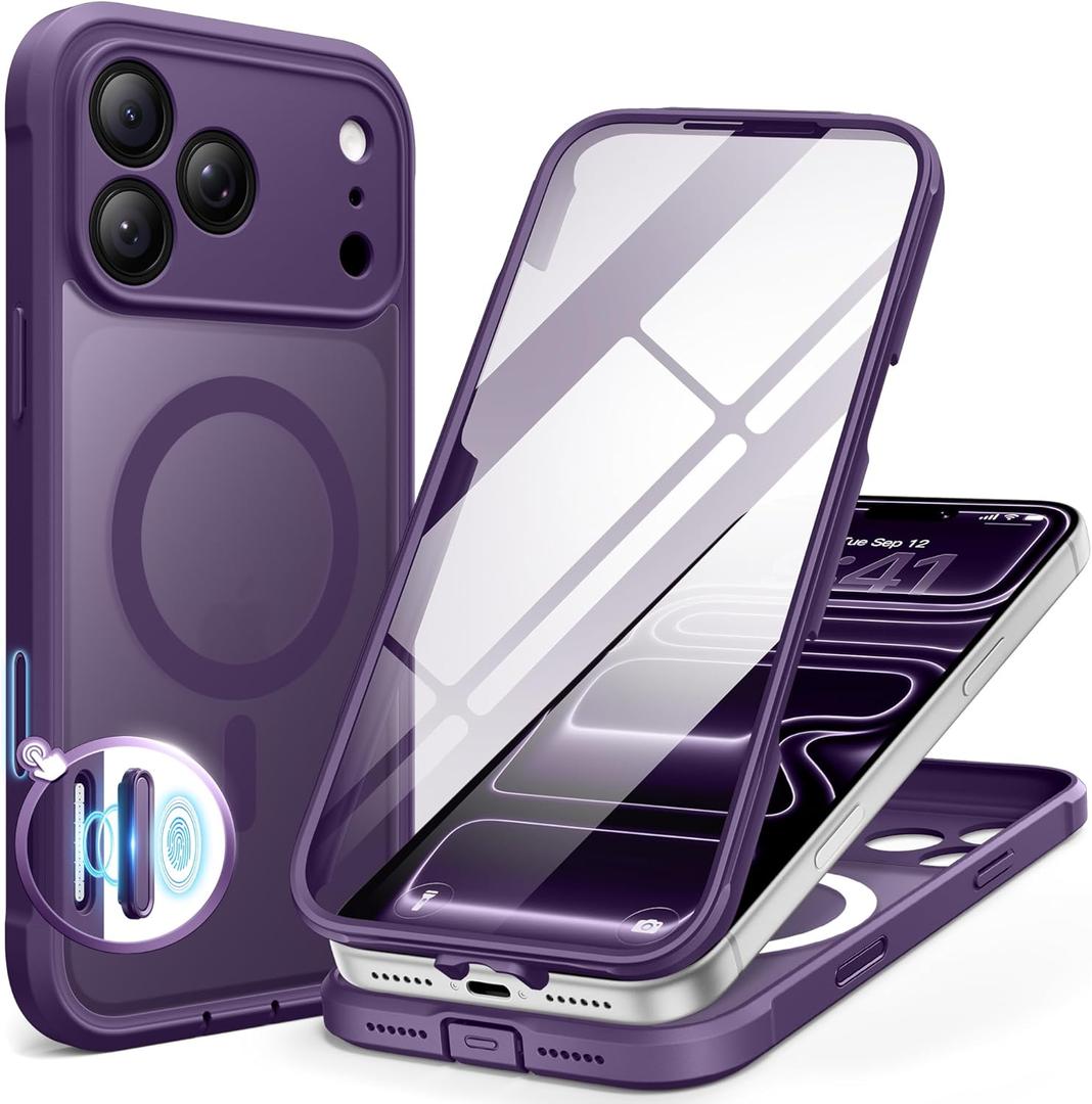 BERFY for iPhone 17 Pro Max Case, Compatible with MagSafe, Built-in Glass Screen Protector, Camera Protection, Shockproof Full Body Phone case 6.9", Translucent Dark Violet