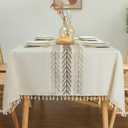 Laolitou Tablecloth for Dining Table Rustic Farmhouse Kitchen Tables Cloth Coffee Table Cover, Cotton Linen Fabric Small Rectangle Tablecloths, Beige, Leaf, 55x102 Inch