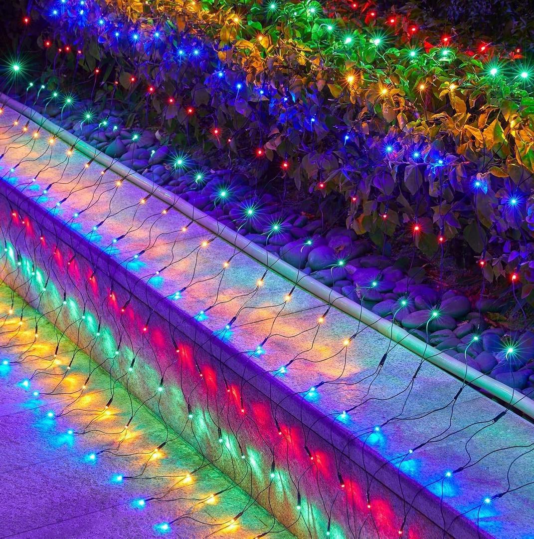 12 x 5FT 360 LED Christmas Net Lights Outdoor for bushes, Waterproof IP65 12 Modes Connectable Extendable Bush Net Christmas Lights Outdoor Mesh Light for Bushes, Tree, Yard, Garden, Multicolor