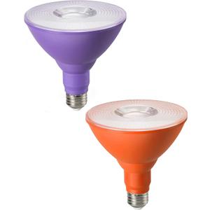 EDISHINE Christmas Decorations PAR38 Purple & Orange LED Flood Light Bulbs Outdoor, Dimmable LED Light Bulb, 18W(120W Equivalent), Outdoor Weatherproof Light Bulb for Christmas, E26 Base, 2 Pack