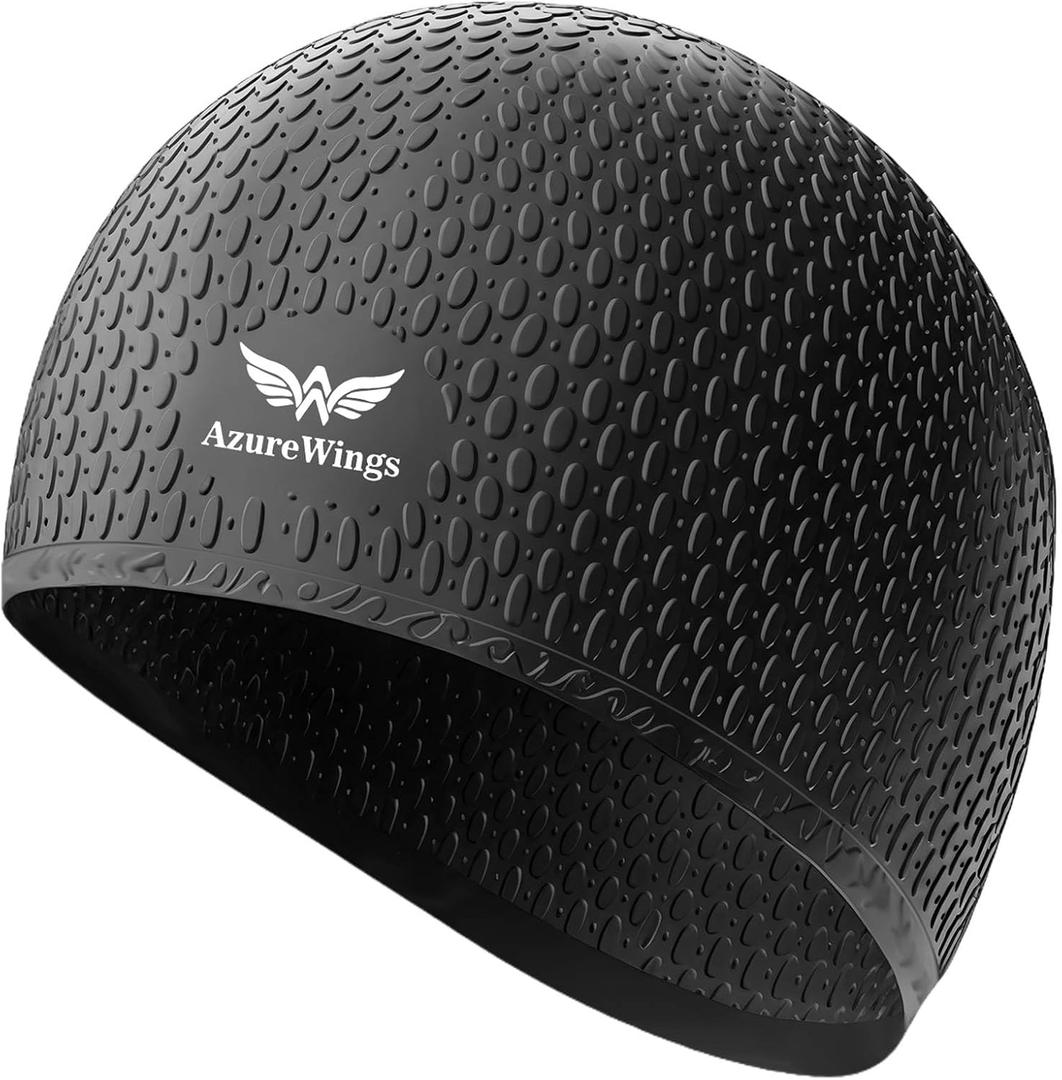 Upgrade Large Swim Cap for Women and Men, Silicone Swimming Caps for Curly Short Medium Long Hair, Comfortable Bathing Cap Hat to Keep Your Hair Dry (Black)