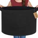 Large Black Blanket Basket, 22" X 22" X 14" Woven Rope Bin for Storage, Kids Dog Toy Storage Box Organizer Bins, Blanket Holder for Living Room, Decorative Wicker Basket for Organizing