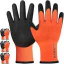 Kebada T3 Winter Work Gloves for Men and Women, Warm Knit Cold Weather Work Gloves, Thermal Insulated Freezer Gloves, 100% Latex Coating Non-slip Grip, Long Wrist Design, 1 Pairs, Orange, Size Medium