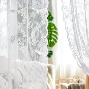 MIULEE White Lace Curtains 96 inch Length for Living Room Bedroom, Scalloped Sheer Curtains Rose Floral Embroidered Farmhouse Window Drapes Vintage European Tulle Retro Style, Rod Pocket, 2 Panels Set