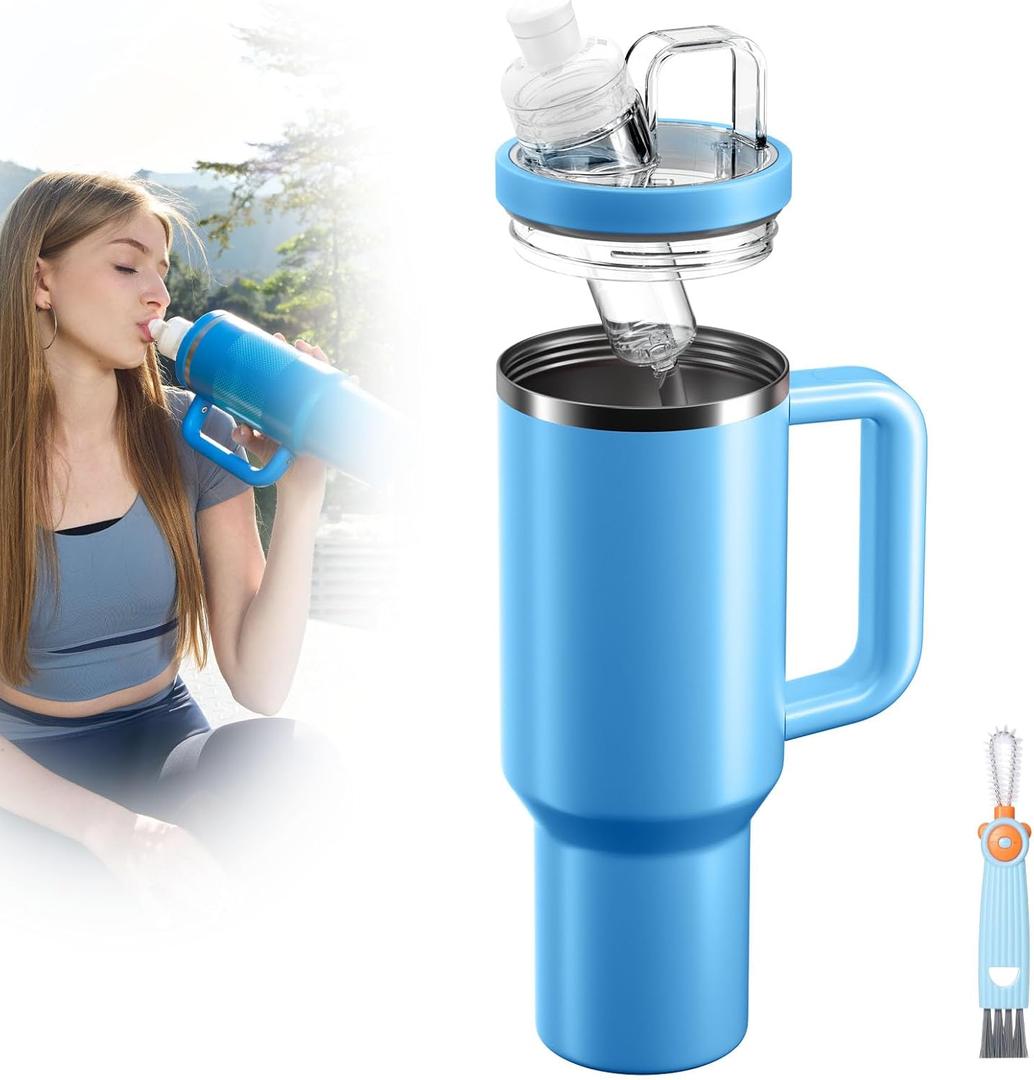 Tumbler Adapter for Stanley, Lid Adapter Compatible with Flavor Cartridges, Fits Stanley Quencher 30oz & 20oz H2.0 FlowState Tumblers, Leak Proof Lid Replacement (Azure)