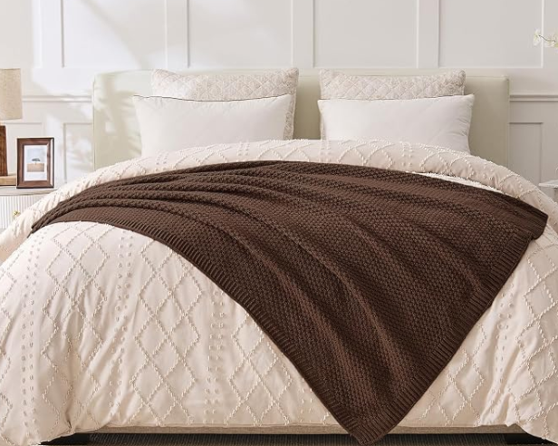 OnesCosy Dark Brown Throw Blanket, Moss Knit, 60" x 80", Chocolate Brown