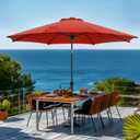 wikiwiki 9 FT Patio Umbrellas Outdoor Table Market Umbrella with Push Button Tilt/Crank, 8 Sturdy Ribs, Fade Resistant Waterproof POLYESTER DTY Canopy for Garden, Lawn, Deck, Backyard & Pool, Red