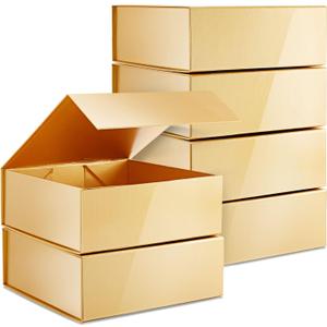 Stockroom Plus 6 Pack Proposal Boxes with Lid for Groomsmen, Bridesmaid Proposal, 9.5 x 9.5 x 3.5 Inch Square Glossy Gold Magnetic Gift Box for Parties, Retail