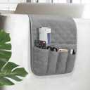 Sofa Armrest Organizer Non-Slip Arm Chair Bedside Caddy Storage Organizer for Recliner Couch with 5 Pockets for Cell Phone TV Remote Control Magazines (Grey)