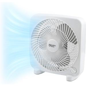 Comfort Zone 9-inch Portable Box Fan  Compact Desktop Cooling Fan with 3-Speeds, Quiet Operation, Built-in Carry Handle & Safety Grill  ETL Listed for Home, Office, or Dorm  White