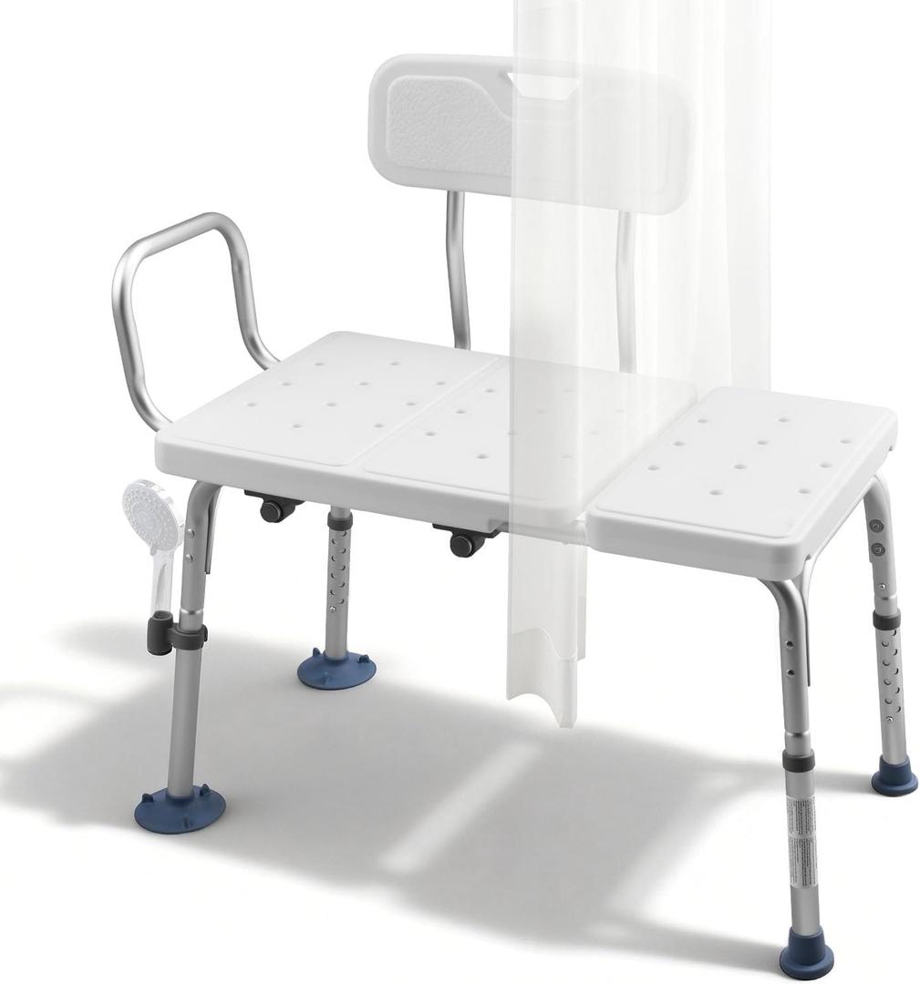 VEVOR Tub Transfer Bench for Bathtub, 400 lbs Capacity Heavy Duty Shower Chair with Arm, Backrest and Curtain Slot, Height Adjustable Shower Bench Bath Seat for Adults, Seniors, Elderly and Disabled