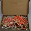 10 Pcs Lotus Decorations for Pooja Diwali Floral Wall Hanging Garlands for Temple Decor Indian Pooja Wood Decoration Back Dropper Showpiece for Diwali Home Wall Room Decor(Bell Style)