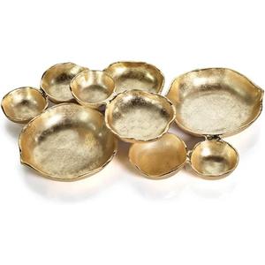 Zodax Cluster of 9 Round Serving Antique Gold Finish, Aluminum Base 19" x 12" x 2.5"