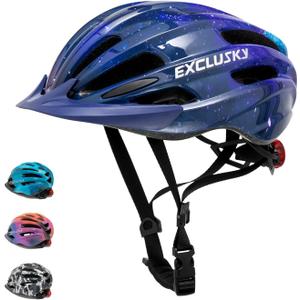 Exclusky Kids Bike Helmet with LED Light  Adjustable Multi-Sport Youth Helmet for Boys & Girls, Ages 5-12, Fits 50-57cm, Cycling Safety Gear (One Size)