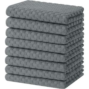 Homaxy 100% Cotton Terry Kitchen Towels(15" x 25", 8 Pack), Soft and Super Absorbent Dish Towels, 380 GSM Reusable Tea Towel with Hanging Loop, Pineapple Grid Designed, Dark Grey