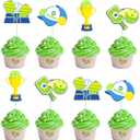 Cheereveal 24 Pieces Pickleball Cupcake Toppers, Pickleball Rackets Text Logos Cupcake Picks, Pickball Birthday or Retirement Party Decoration Supplies (Green)