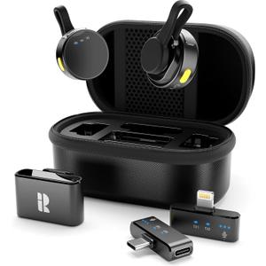 Rythflo Wireless Mini Microphone for Camera/iPhone/Android/iPad/Laptop, Lav Mic with Charging Case, AI Noise Reduction, 50H Battery, 230ft Range, Lavalier Microphone for Video Recording, YouTube, Vlog (Dark Black)