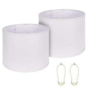 Drum Lamp Shades Set of 2, White Large Lampshades 15" Top X 15" Bottom X 12" Height, ALUCSET Large Lampshades Spider Fitter, Natural Linen Lamp Shade, Easy Assembly Required with 2 Lampshade Holders
