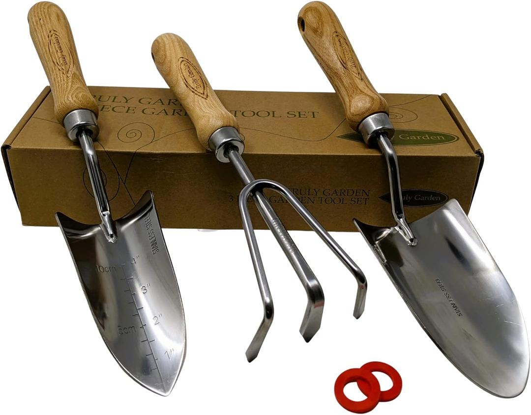 Classic 3-Piece Garden Tool Set - Durable Stainless Steel with Wood Handles. Trowel, Rake & Transplanter for Easy Digging, Weeding & Planting - by Truly Garden Classic 3-Piece Garden Tool Set - Durable Stainless Steel with Wood Handles. Trowel, Rake & Transplanter for Easy Digging, Weeding & Planting - by Truly Garden
