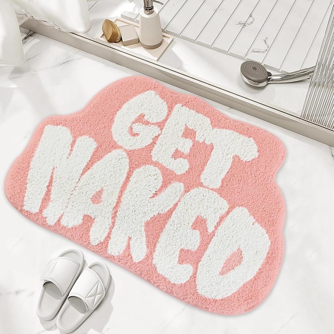 Get Naked Bath Mat, Trendy Bath Mat, Cute Bath Rugs for Bathroom Mat, Irregular Non Slip Shower Floor MatUltra Soft Mat Funny Bathroom Decor (Pink)