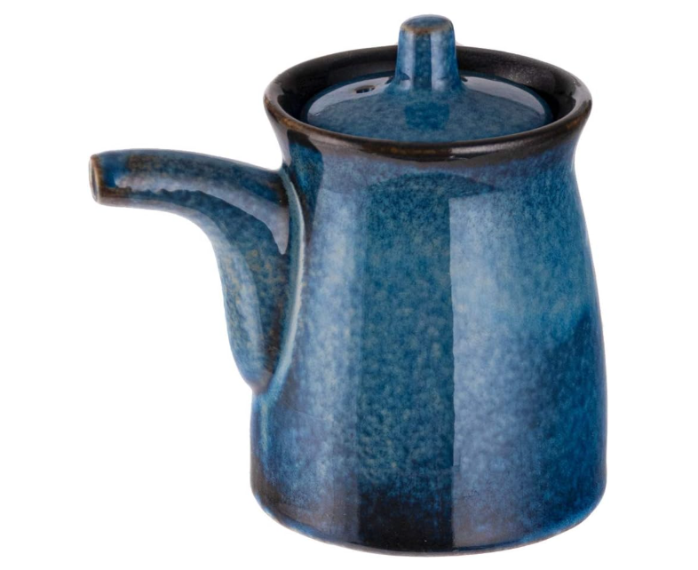 Happy Sales HSSD-BLUE4, Japanese Style Earthenware Ceramic Oil Dispenser Ponzu Vinegar Dispenser Shoyu Soy Sauce Dispenser With Lid, 6 fl oz, Blue