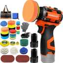 Brushless Cordless Polisher, 2 Variable Speed Mini Buffer Polisher (0-500/0-3000 RPM), 2Pcs 3.0Ah Batteries, 1/2/3" Backing Pads, 52 Accessories, Small Sander for Car Detailing/Buffing/Sanding/Waxing