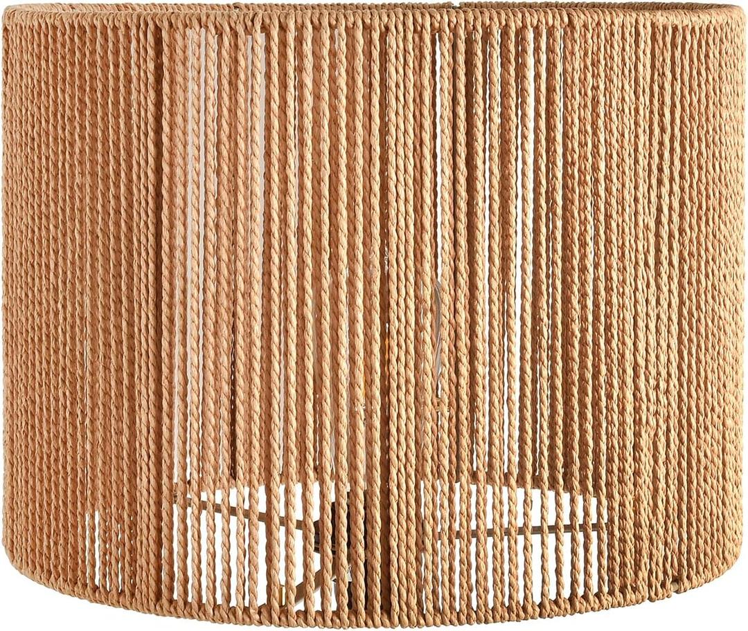 Boho Lamp Shades,Small Lamp Shades For Table Lamps,Wicker Drum Bell Lamp Shade for floor lamps,Vintage Rattan Lampshade for Hanging Lamp,Wall Sconce, Spider Fitter Replacement Floor Lamp Shade Large (13INCH)