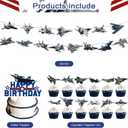 59 Pcs Fighter Jet Birthday Party Supplies, Air Force Themed Party Decoration Aircraft Airplane Backdrop Balloons Cake Cupcake Topper for Fighter Pilot Themed Birthday Party Decor