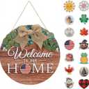 Giftgarden Welcome Home Sign for Front Door with 14 Changeable Icons, Seasonal Door Wreaths Outdoor Porch Decor, All Season Holiday Housewarming Gift