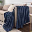 BEDELITE Fleece Throw Blanket for Couch 3D Ribbed Jacquard Soft and Warm Decorative Fuzzy Blanket Cozy, Fluffy, Plush Lightweight Navy Blue Throw Blankets for Bed, Sofa, 50x60 inches