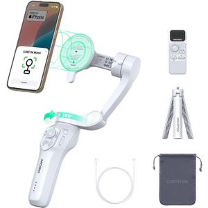 COMITOK Only for iPhone, MOGO [Apple MFi Certified] Gimbal Stabilizer for iPhone Stabilizer for Video Recording, Native Camera Control by Remote & Apple Watch, Background Mode Tracking in iOS26