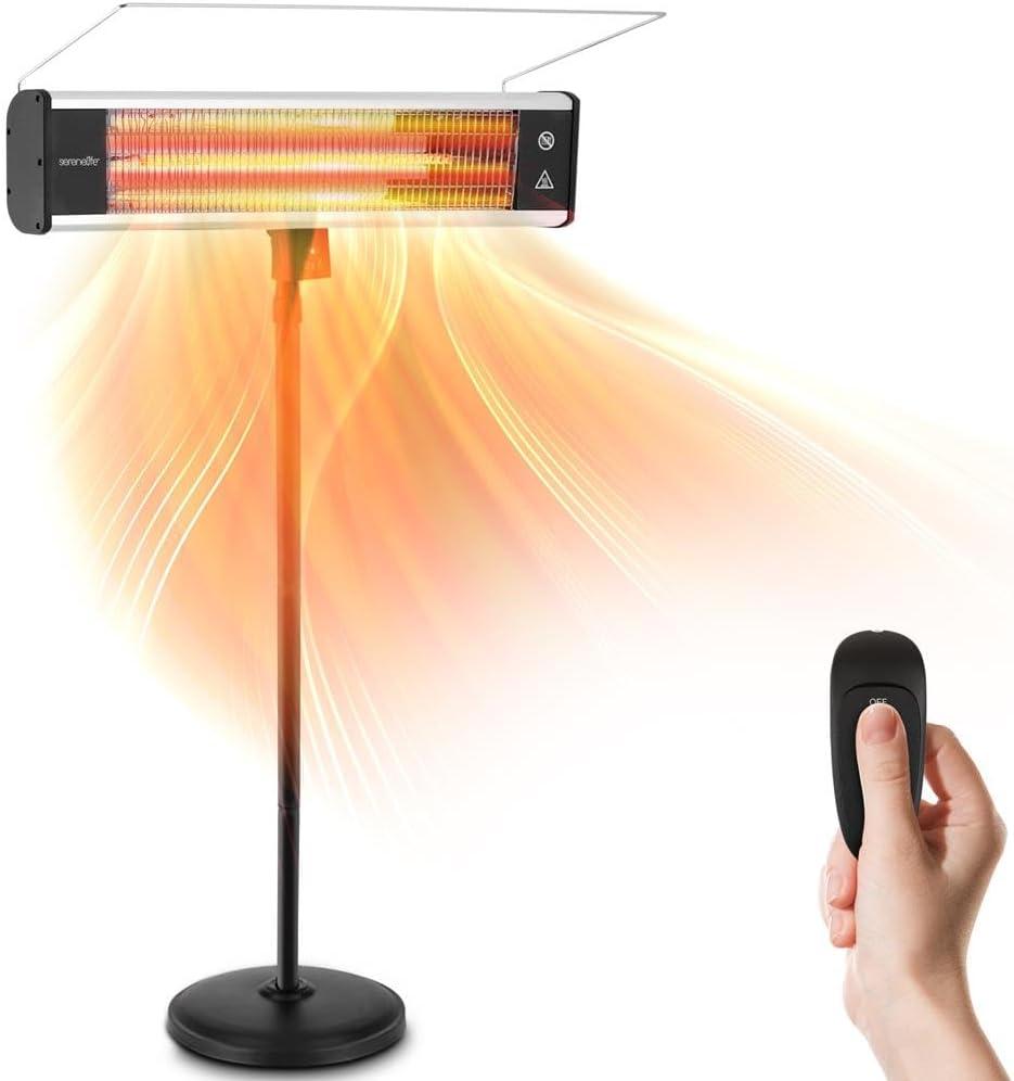 SereneLife Infrared Patio Heater, Electric Patio Heater for Indoor/Outdoor Use, Portable Stand Heater with Remote Control, 1500 W, for Restaurant, Patio, Backyard, Garage, Decks (Black)