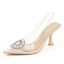 JENN ARDOR Clear Heels for Women Slingback Pointed Closed Toe Heels with Rhinestones 3 inch Comfortable Stiletto Sandals Pumps Wedding Party Dress Shoes 7 Beige
