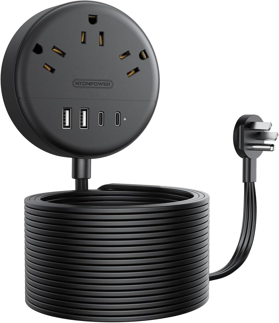 USB Extension Cord 25 Ft NTONPOWER Long Power Strip Flat Plug Extension Cord with Multiple Outlets 0.11in Flat Cord Power Strip with 3AC Outlet & 2 USB C+2USB A 7 Types of Protection Cruise Approved (25 Ft)