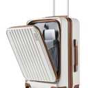 FIGESTIN Carry on Luggage 22x14x9 Airline Approved, 20 Inch Carry on Luggage with Front Compartment, Travel Carry on Suitcase Lightweight with Wheels Beige with Brown (TSA Approved)