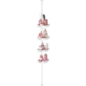 akinbas Tension Pole Shower Caddy Organizer with 4 Tier L-Shaped Rust Resistant Bathroom Corner Shelves with 34-124 Inch Adjustable No Drilling Quick Install Shower Rack for Bath Essentials (White)
