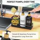 Moforoco Kitchen Dish Soap Dispenser Set, 16OZ Glass Bottle, Hand and Dish Soap Dispenser Set, Instant Dry Tray, Brush Holder with Smiley Face Sponge Holder (Universal Black Tray+Black&White Bottle)
