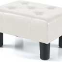 BRIAN & DANY Small Foot Stool, Leather Foot Stools with Legs, Stable Small Footstool for Living Room, White