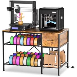 Anrigeail 3D Printer Rack Filaments Storage - Rolling 3D Printing Stand Filament Organizer,Heavy Duty 3D Printer Desk with Drawer for Workshop Studio Office (Wooden Drawer - style02)