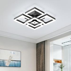 GEADI Modern LED Ceiling Light, 64W Dimmable Black Flush Mount Light 5-Square Ceiling Lamp with Remote Control, Acrylic Ceiling Chandelier Lighting for Living Room Bedroom Office, 3000K-6500K (17.7in-64W/Black)