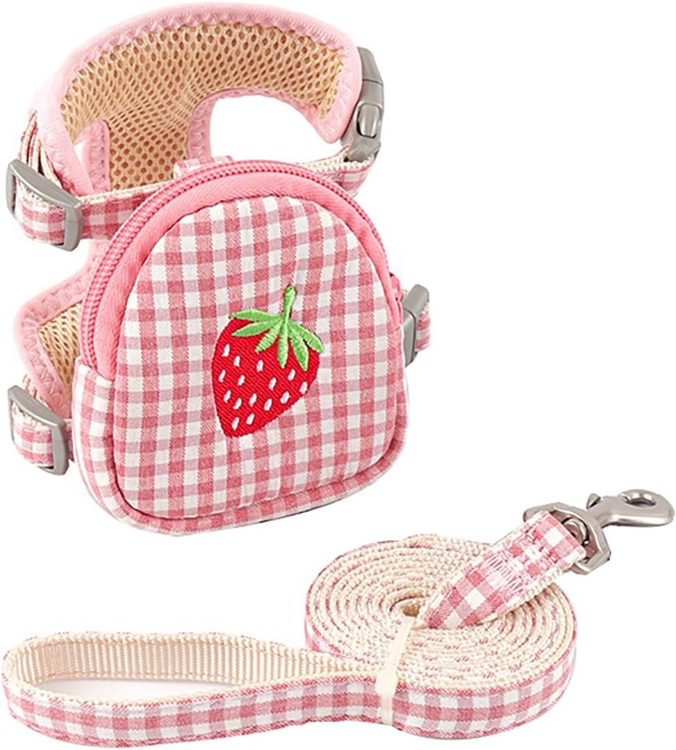 Yuehuam Pet Backpack Harness with Leash for Cat Small Dog Self Mini Carrier Back Pack Pocket Saddle Bags Puppy Bag with Training Lead Leash for Doggie Outdoor Travel Hiking Walking, Pink, M (Chest: 11-16.5, Fits 7-16.5 lbs)