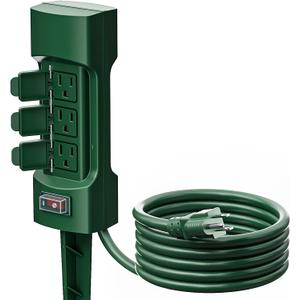 K KASONIC Outdoor Power Stake, Kasonic 6-Outlet 9 ft Extension Cord Power Strip, Double Sided with Weatherproof Safety Flip Covers, ETL Certified Multi-Outlets (Outdoor) (Green)