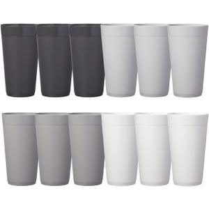 US Acrylic Newport 20 ounce Unbreakable Plastic Stackable Water Tumblers in Grey Stone | Set of 12 Drinking Cups | Reusable, BPA-free, Made in the USA, Top-rack Dishwasher and Microwave Safe