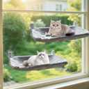 Homegroove 2 Pack Cat Window Perch, 24 x 12 Inch Foldable Cat Hammock for Window with Sturdy Metal Frame, Cordless Window Bed for Resting Seat for Indoor Cats (Grey-with Star Pattern, 24 x 12 Inch)