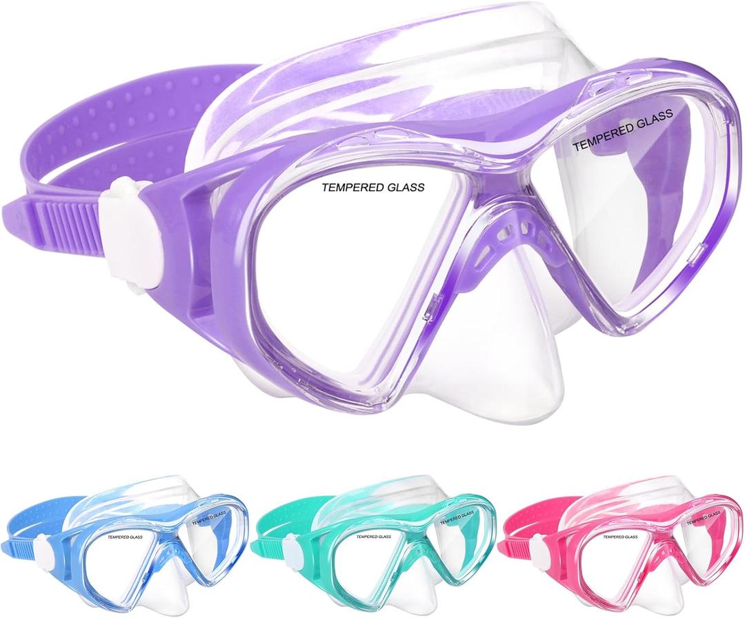 Kids Swim Goggles Snorkel Diving Mask for Boys Girls Ages 5-15, Two-Color Anti-Fog Swimming Goggles with Nose Cover (1PCS Light Purple)