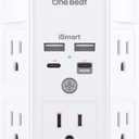 Multi Plug Outlet, Surge Protector, 5 Outlet Extender with 4 USB Ports (2 USB-C), PD 20W Wall Charger, 3-Sided 1800J Power Strip Outlets Splitter Wall Plug Adapter Spaced for Home Office, White