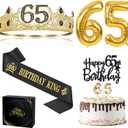 65th Birthday Gifts for Men, 65th Birthday Decorations for Men, Party Decor Supplies Including King Crown & Sash & Balloons & Cake Topper & Candles