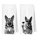 JWERBENPEY German Shepherd Wine Coffee Kitchen Towels Decorative, German Shepherd Gifts, Wine and Coffee Lovers Drinkers Gifts, Dog Dish Hand Tea Towels for Kitchen, 16x24 Inch Set of 2